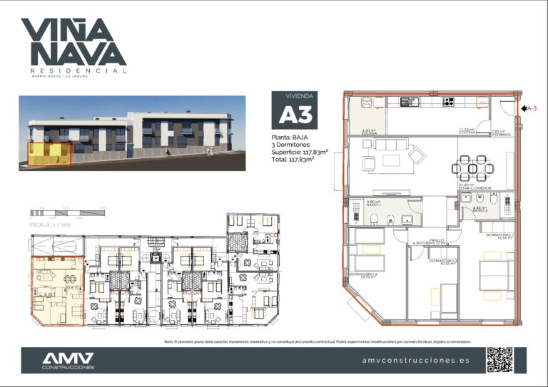 Plano de la vivienda A3 de Residencial Viña Nava (Barrio Nuevo, La Laguna)