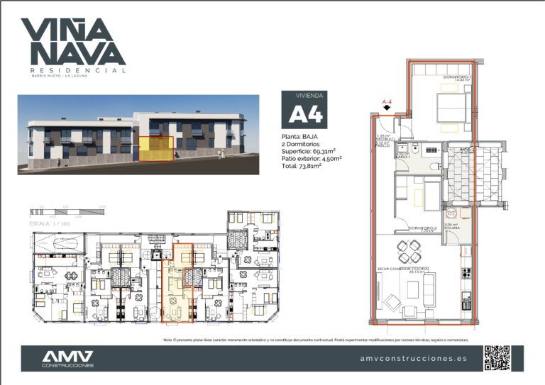 Plano de la vivienda A4 de Residencial Viña Nava (Barrio Nuevo, La Laguna)