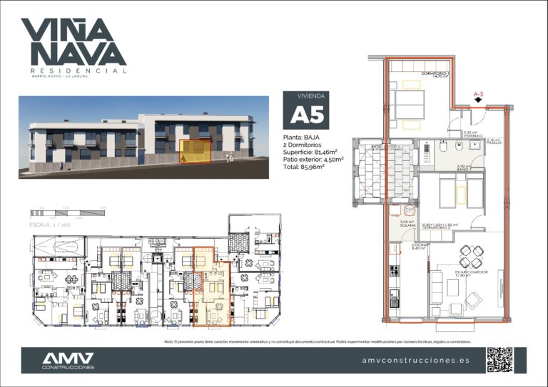 Plano de la vivienda A5 de Residencial Viña Nava (Barrio Nuevo, La Laguna)