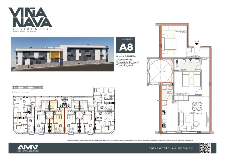 Plano de la vivienda A8 de Residencial Viña Nava (Barrio Nuevo, La Laguna)