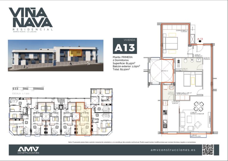 Plano de la vivienda A13 de Residencial Viña Nava (Barrio Nuevo, La Laguna)