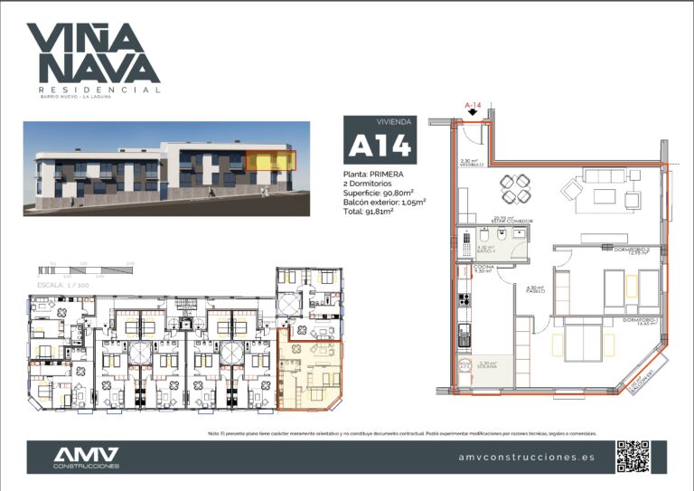 Plano de la vivienda A14 de Residencial Viña Nava (Barrio Nuevo, La Laguna)